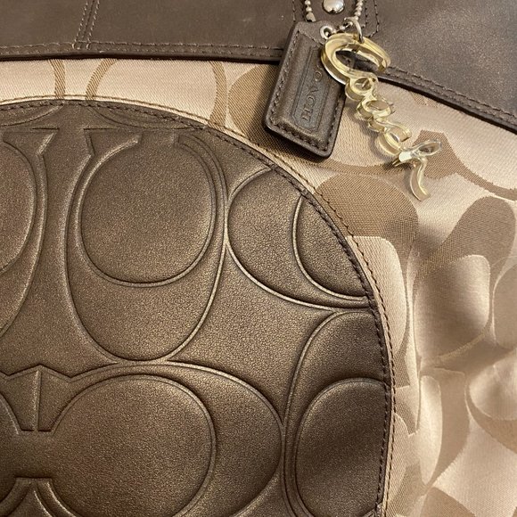Coach Bronze Brown Gold Signature Laura Fabric Tote - Picture 2 of 9